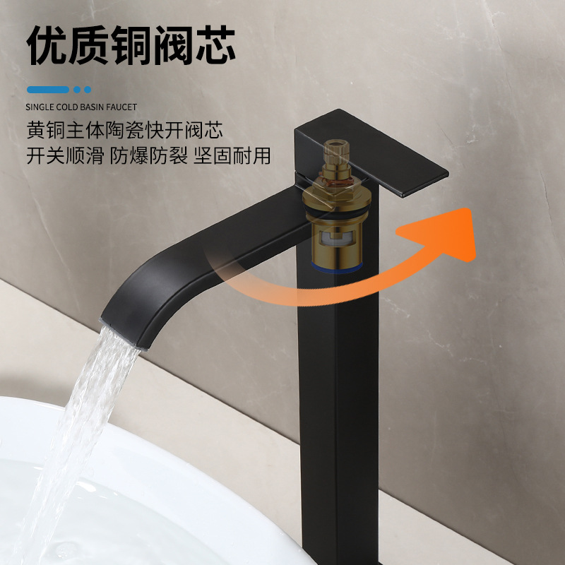 Single-cool black bathroom countertop basin, washbasin, faucet, cold water, 304 stainless steel art basin faucet Application Scenario