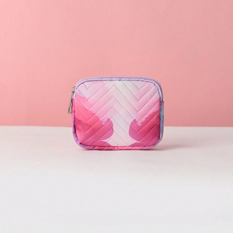 New children's girl wallet, cute purple heart-shaped print girls' storage bag, children's Internet celebrity coin cute bag Specification drawing