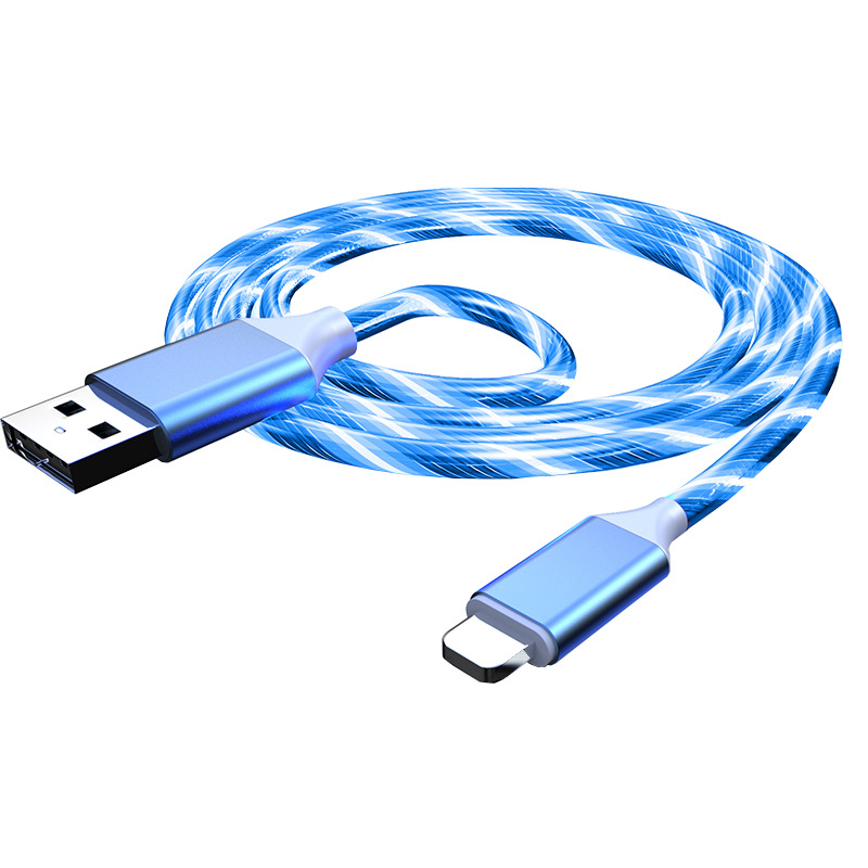 Metal flowing light data cable, compatible with Apple and Android Type-C running light, intelligent power-off, 2.4A fast charging cable Item Picture