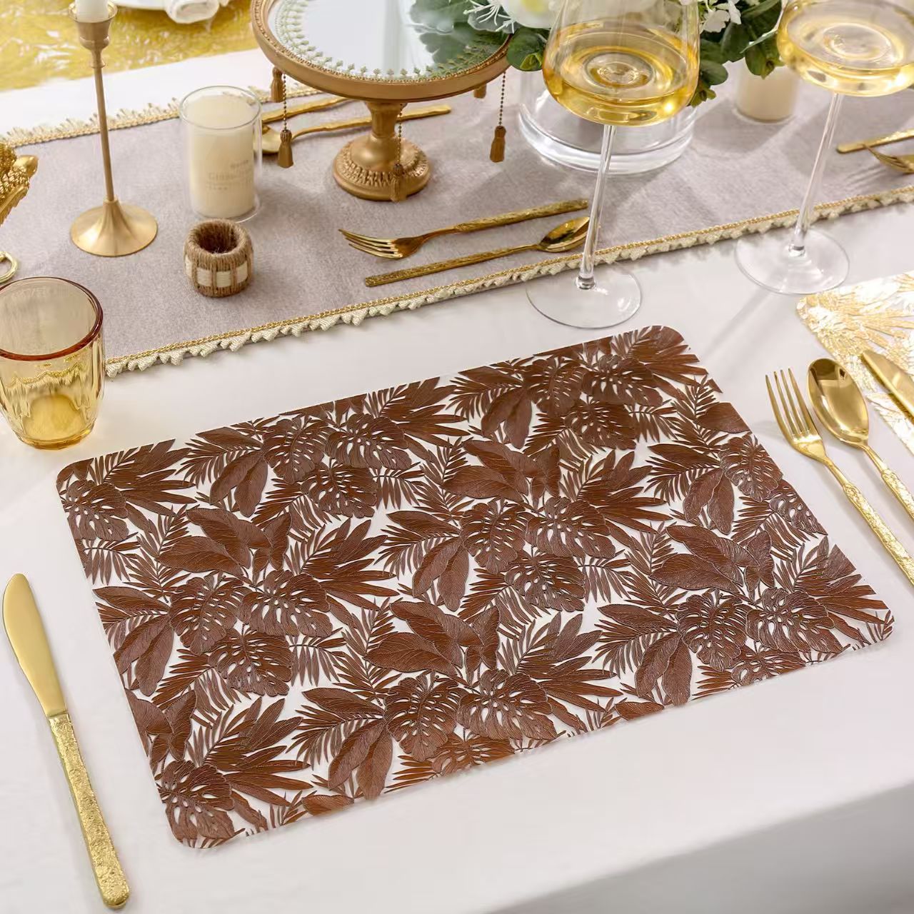 厂家直销椰子树芭蕉叶龟背叶烫金餐垫硬片隔热装饰垫防漏西餐垫 细节图