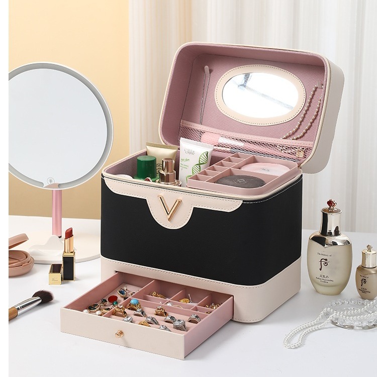 Factory-customized large-capacity makeup bags for women, portable cosmetics and jewelry storage bags, multi-functional and simple hand-held makeup full figure