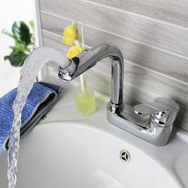All-copper washbasin, cold and hot water faucet, washbasin, washbasin, bathroom, double and triple holes, household countertop basin, universal details Picture