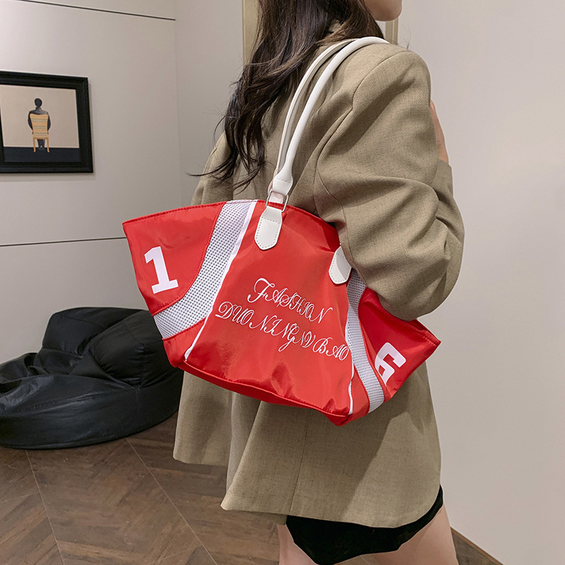 Korean niche design letter-embroidered tote bag, canvas single-shoulder handbag, large-capacity shopping bag, underarm women's bag Specification drawing