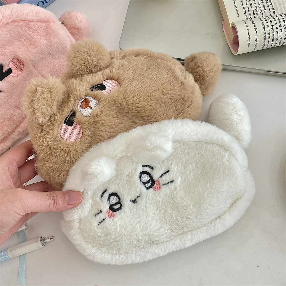51152 Cute plush pen case for junior high school girls, large capacity for students to store pencil cases, stationery and cosmetics during class details Picture