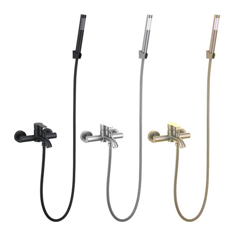 304 stainless steel bathtub faucet, cold and hot water mixing valve, three-in-one simple curved nozzle shower faucet for foreign trade Item Picture