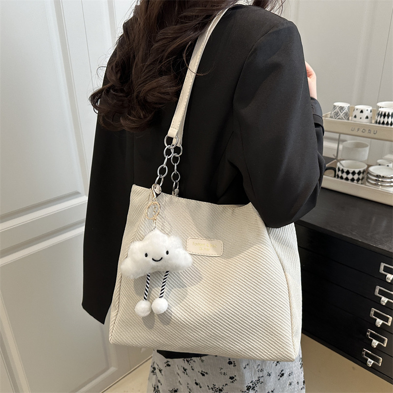 The 2025 new large-capacity student commuting bag, hand-held canvas tote bag, versatile, casual and artistic single-shoulder crossbody bag details Picture