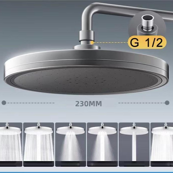 Top-spray shower head, household, pressurized large water volume, bathroom, bathing, rain shower, 9-inch 6-speed showerhead Specification drawing