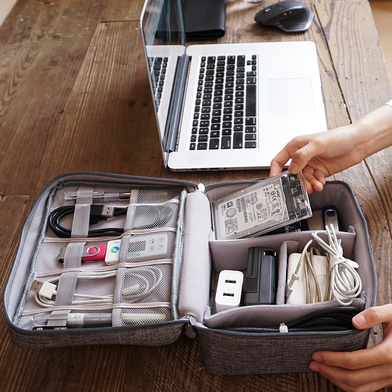 Runhui Cationic Digital Bag, Multi-functional data Cable, Power Bank Storage Bag, Mobile Power Bank and Earphone Storage bag full figure