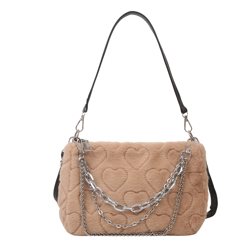 Maomao Women's Bag 2024 Winter New simple and fashionable women's handbag, solid color chain plush casual bag Item Picture