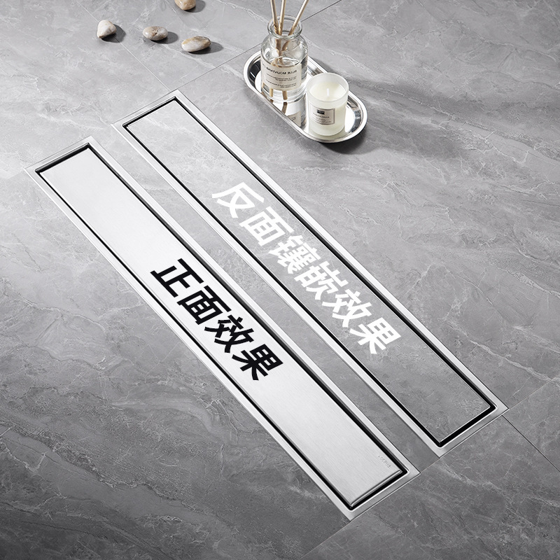 Cross-border temu Amazon 304 stainless steel long strip floor drain, rectangular bathroom balcony hidden brick long floor drain details Picture