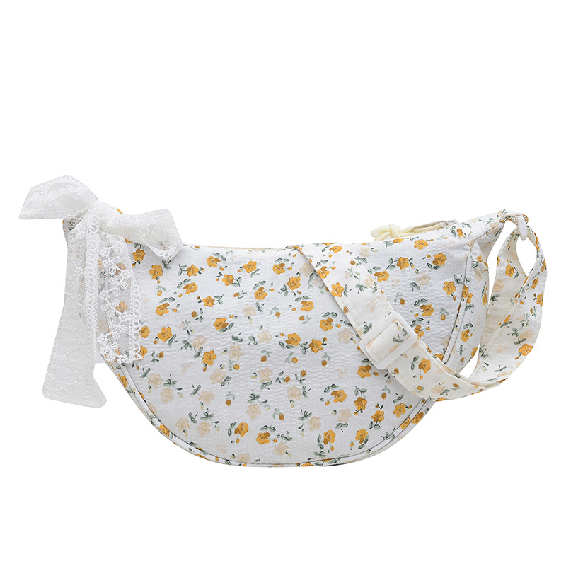 Floral canvas bag for women, 2024 new Korean-style versatile dumpling bag, artistic floral crossbody bag, underarm bag Item Picture