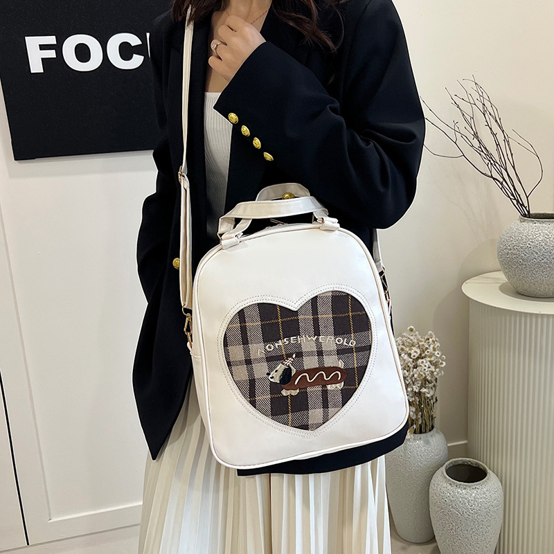 Cross-border 2024 Autumn/Winter New retro Dachshund backpack for Women, autumn Korean checkered large-capacity crossbody bag Specification drawing