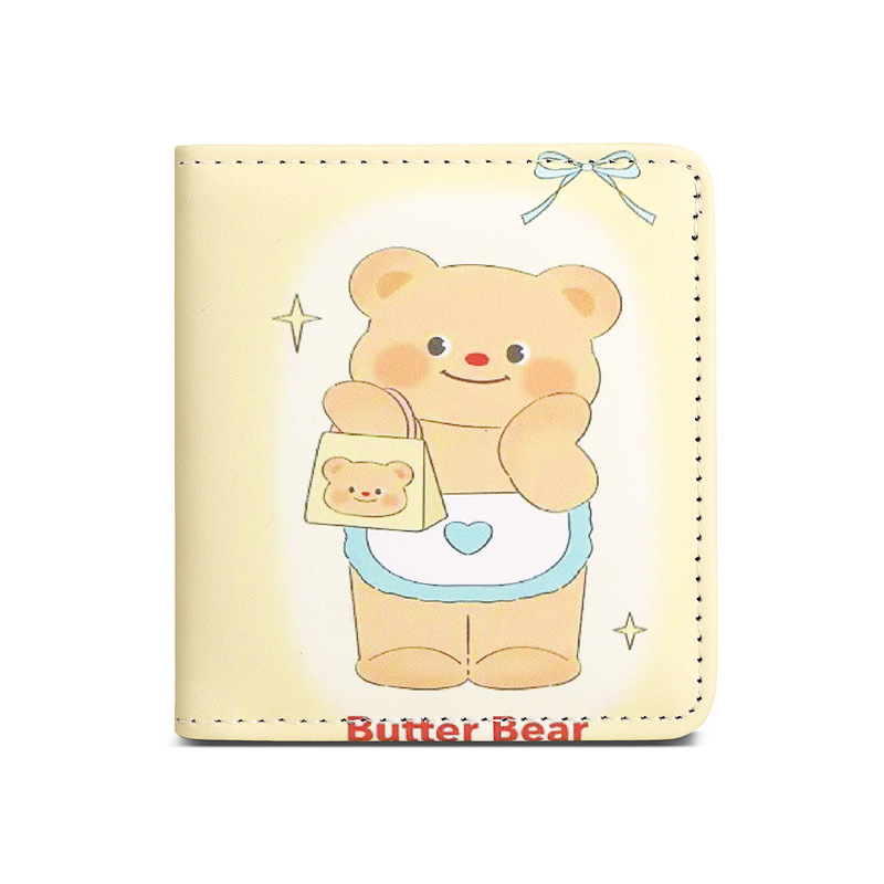 Cartoon cute little yellow bear folding wallet, multi-functional anti-demagnetization ID card bag, large-capacity three-fold wallet Item Picture