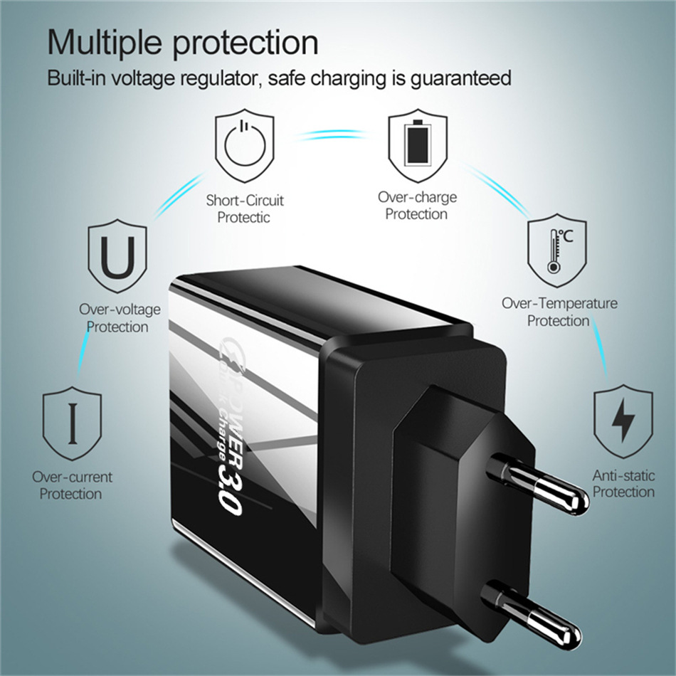 QC3.0 fast charging 4USB multi-port new travel charger, US and European standard fast charging qc3.0 5V/9V/12V details Picture