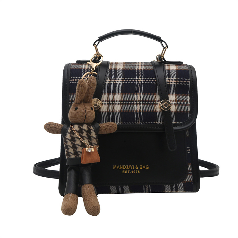 Retro color-blocking fashion student bag 2025 new trendy casual backpack, checkered trendy texture stylish women's bag Item Picture
