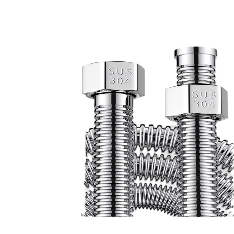 Thickened all-304 stainless steel encrypted corrugated pipe, 4-inch water heater cold and hot water inlet pipe, toilet water supply explosion-proof hose Item Picture