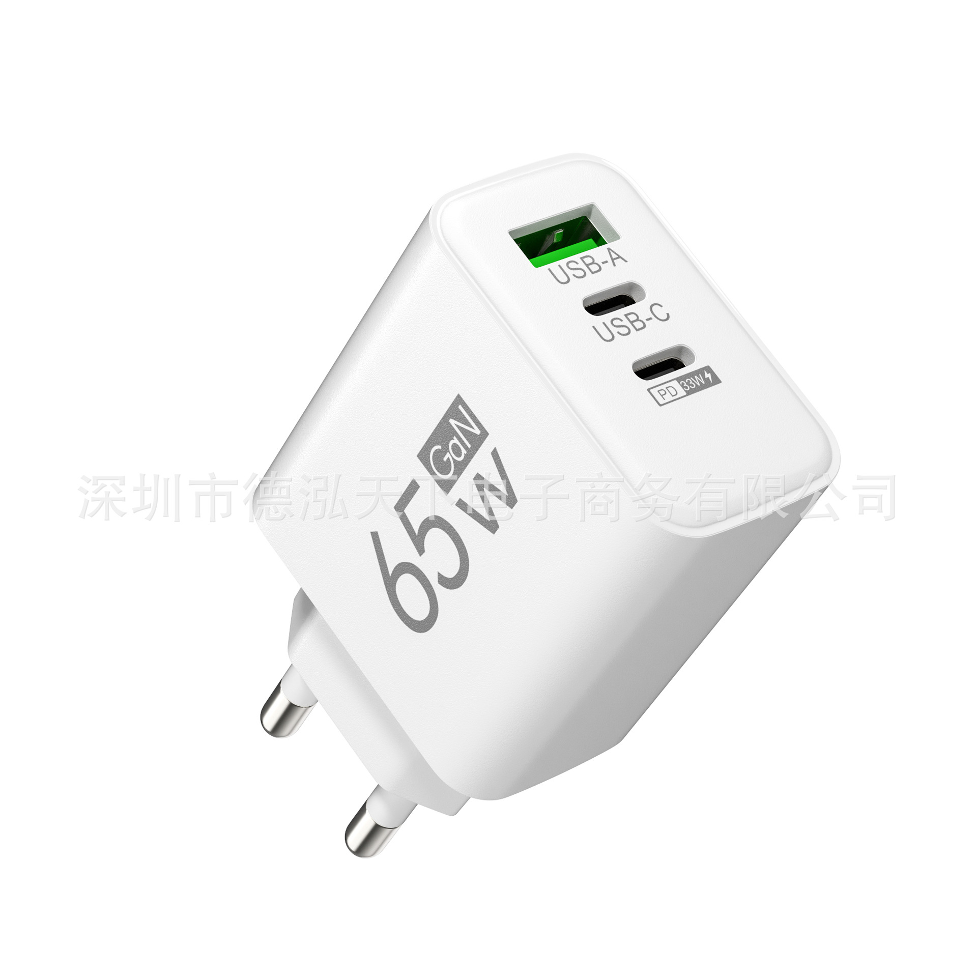 Matte square 1USB+2PD multi-port mobile phone charger, 65W power adapter, 5v2a charging head, European and American standard details Picture