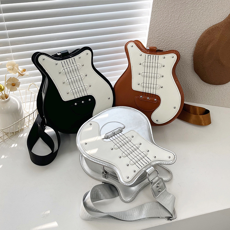 Cross-border 2025 Women's Bag, European and American single-shoulder bag, guitar-shaped rivet women's bag, personalized color-blocking crossbody bag Application Scenario