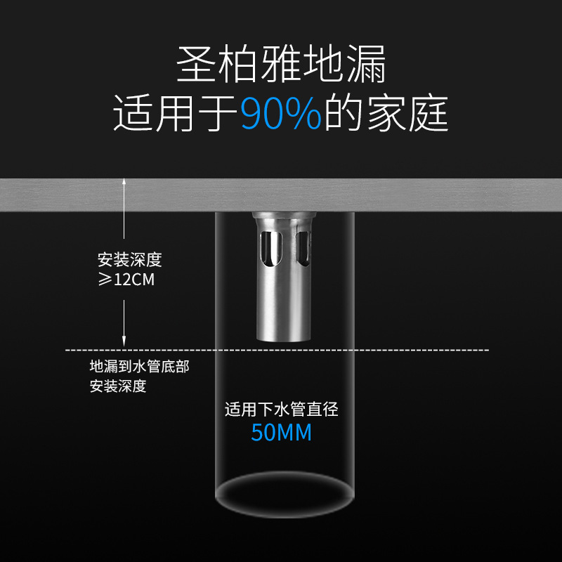 Hotel bathroom invisible long floor drain, 304 stainless steel deep water seal anti-odor floor drain manufacturer, one-piece consignment Specification drawing