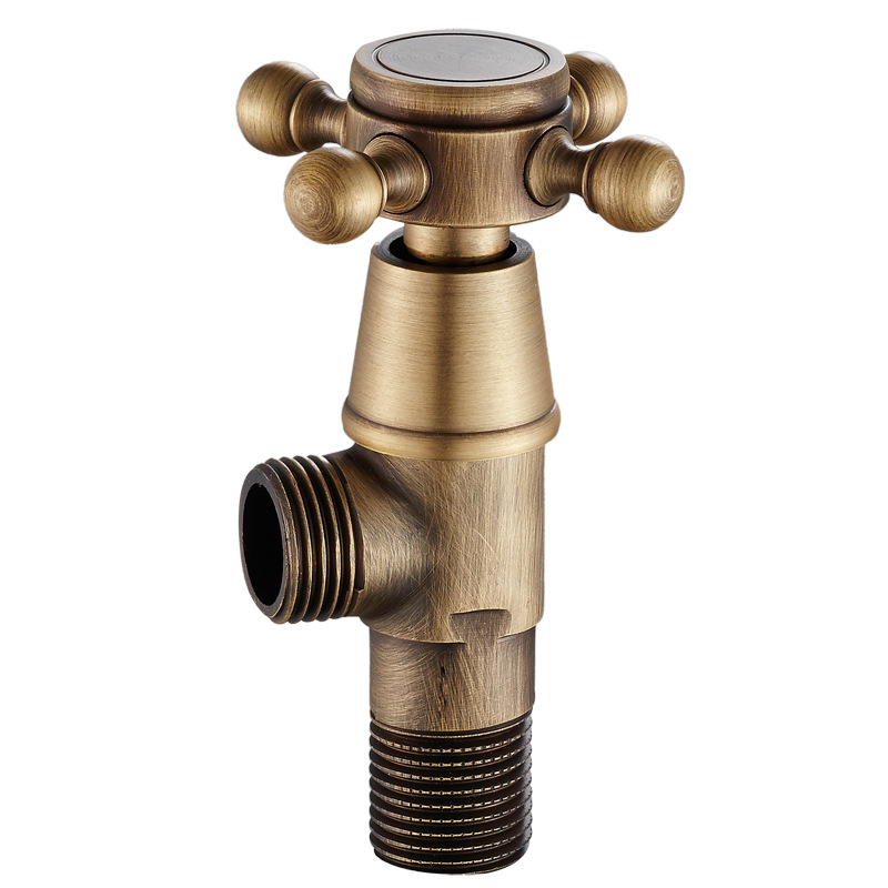 Oubei Sanitary Ware Factory wholesals European-style bathroom hardware, brass, retro color, antique triangular valves and figure-eight valves Item Picture