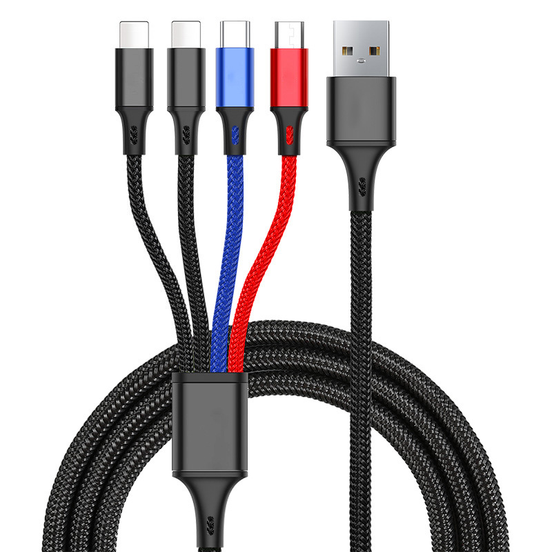 The braided one-to-four data cable is suitable for Huawei, Android and Apple quad-in-one charging cables and Sam's Club's affordable data cable Item Picture