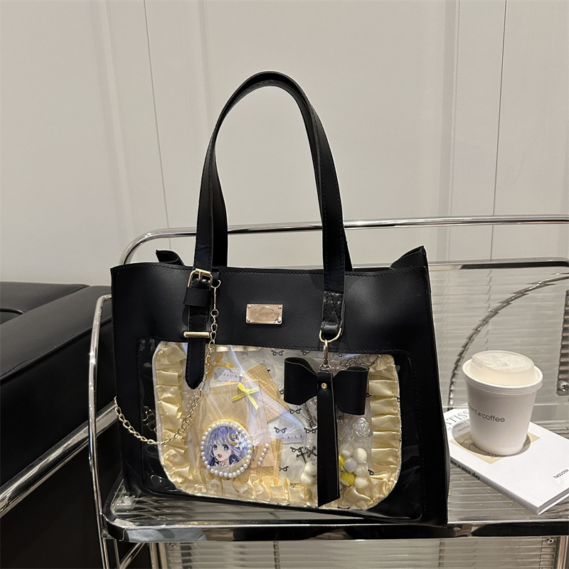 A niche design, sweet and cute girl's bow commuter pain bag, large-capacity crossbody single-shoulder transparent ribbon tote pain bag full figure
