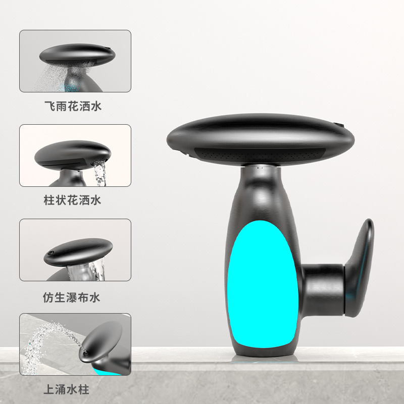 Four-speed rotating water outlet, water temperature changing, ambient light, pull-out washbasin, mouthwash, bathroom faucet, household details Picture