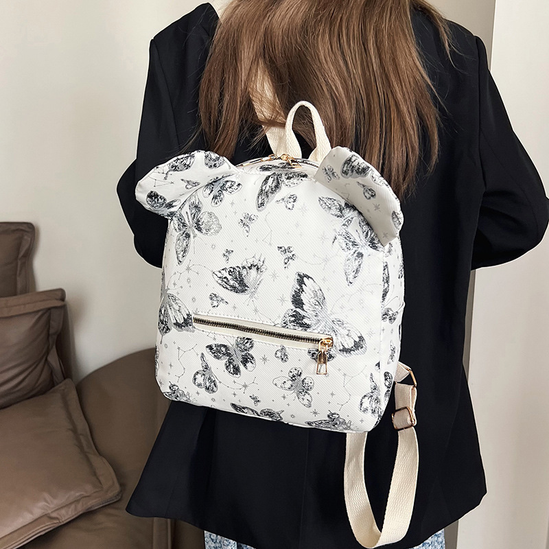 Korean style personalized casual tote bag for women 2025 Spring Niche new fashion college style butterfly print backpack Specification drawing