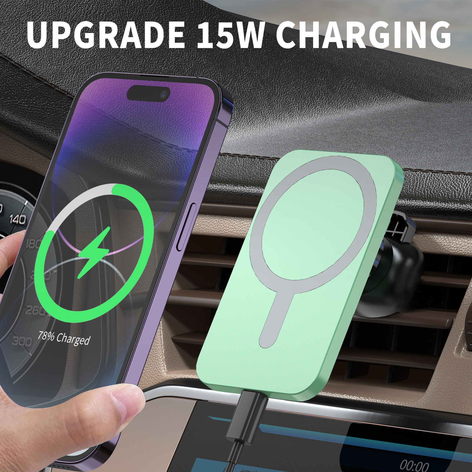 The cross-border source factory magnetic car wireless charger is suitable for wireless charging of iphones and fast charging of car phone stands Specification drawing