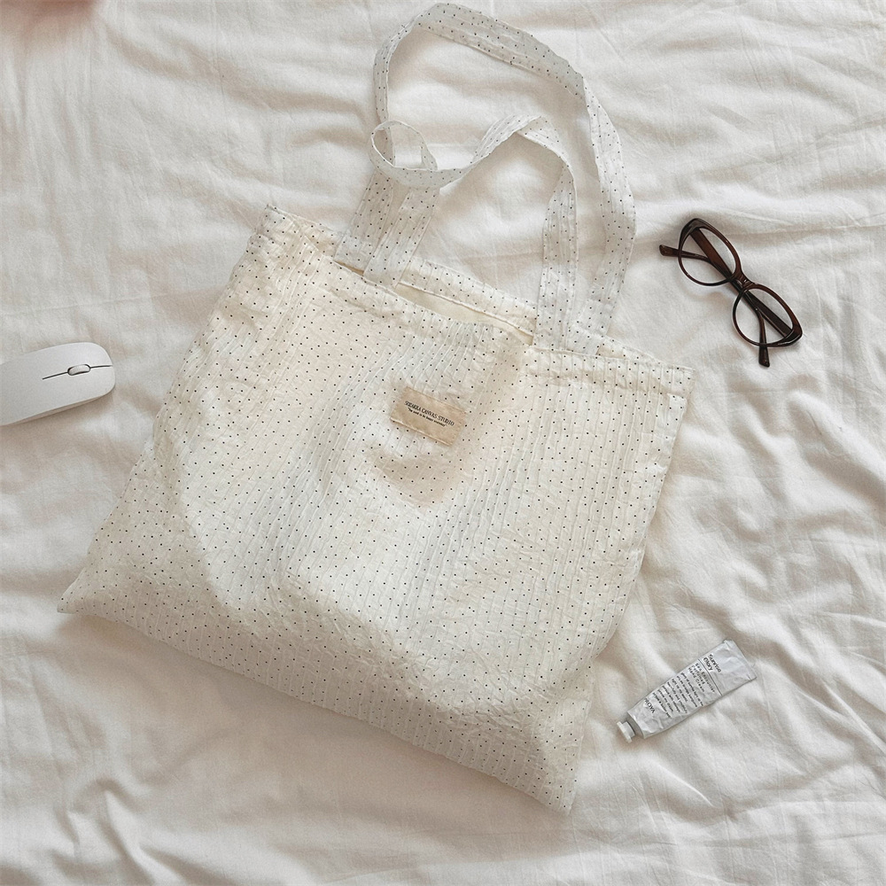 4711 Spring/Summer new polka dot printed single-shoulder bag for women, simple and versatile canvas bag, large-capacity commuting bag Specification drawing