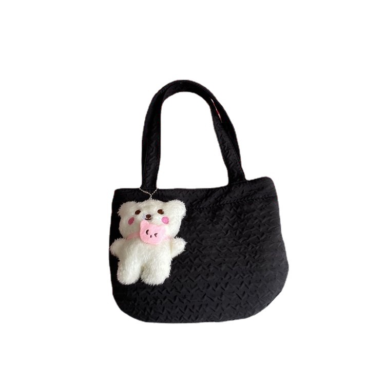 New casual cotton thread single-shoulder fashionable bag, cute bear crossbody handbag, woven bag, beach vacation bag Item Picture