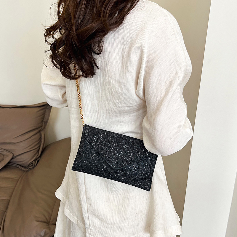 Cross-border wholesale fashion chain hand-held bags for women 2025 New fashion, stylish, shiny crossbody bags, envelopes, coin purges Specification drawing
