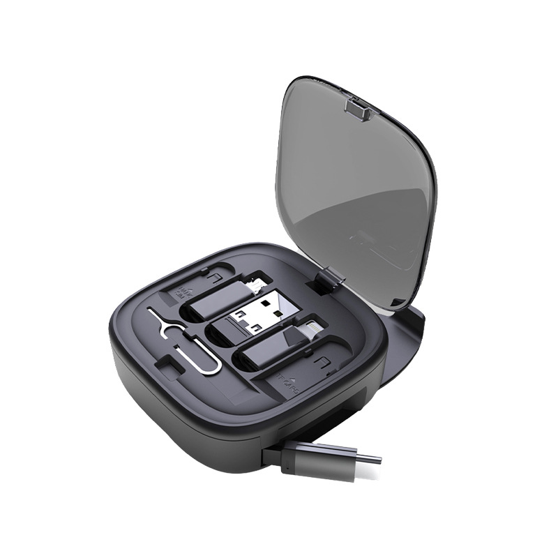 Creative multi-functional retractable data cable storage box, 60W fast charging mobile phone charging cable multi-head digital storage box Item Picture