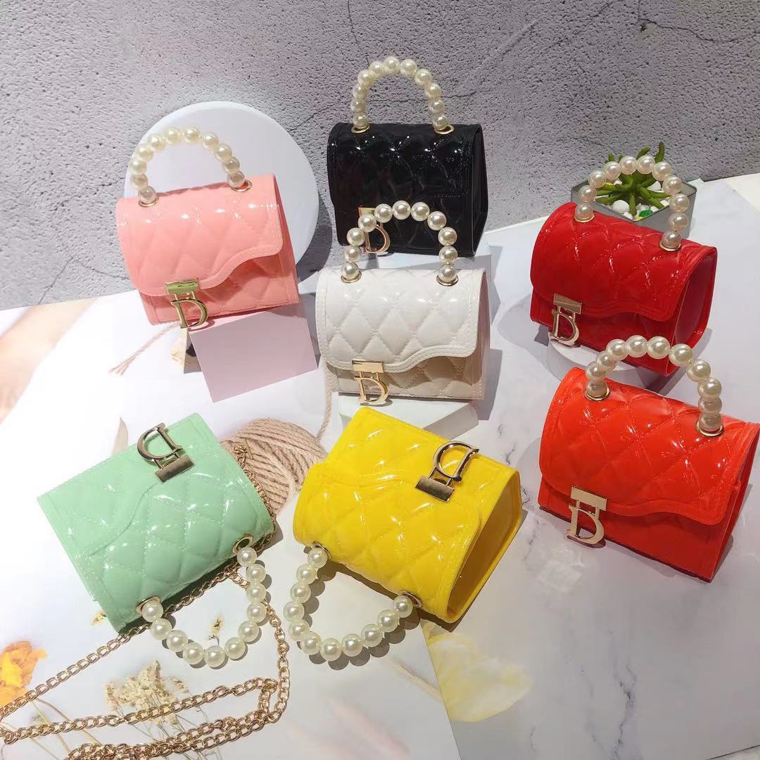 Summer mini Bag 2025 New Style Trendy pearl chain small square Bag Versatile Jelly children's Bag Crossbody bag full figure
