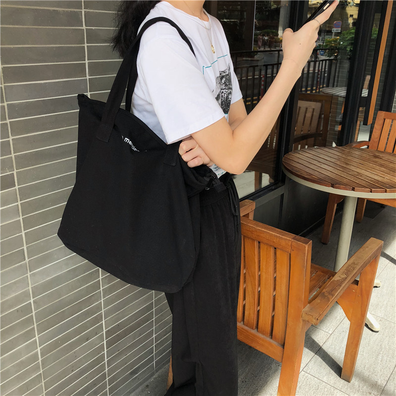 A219 Korean ins women's canvas bag, simple fabric bag, canvas shoulder bag, Harajuku ulzzang hand-held large bag Application Scenario