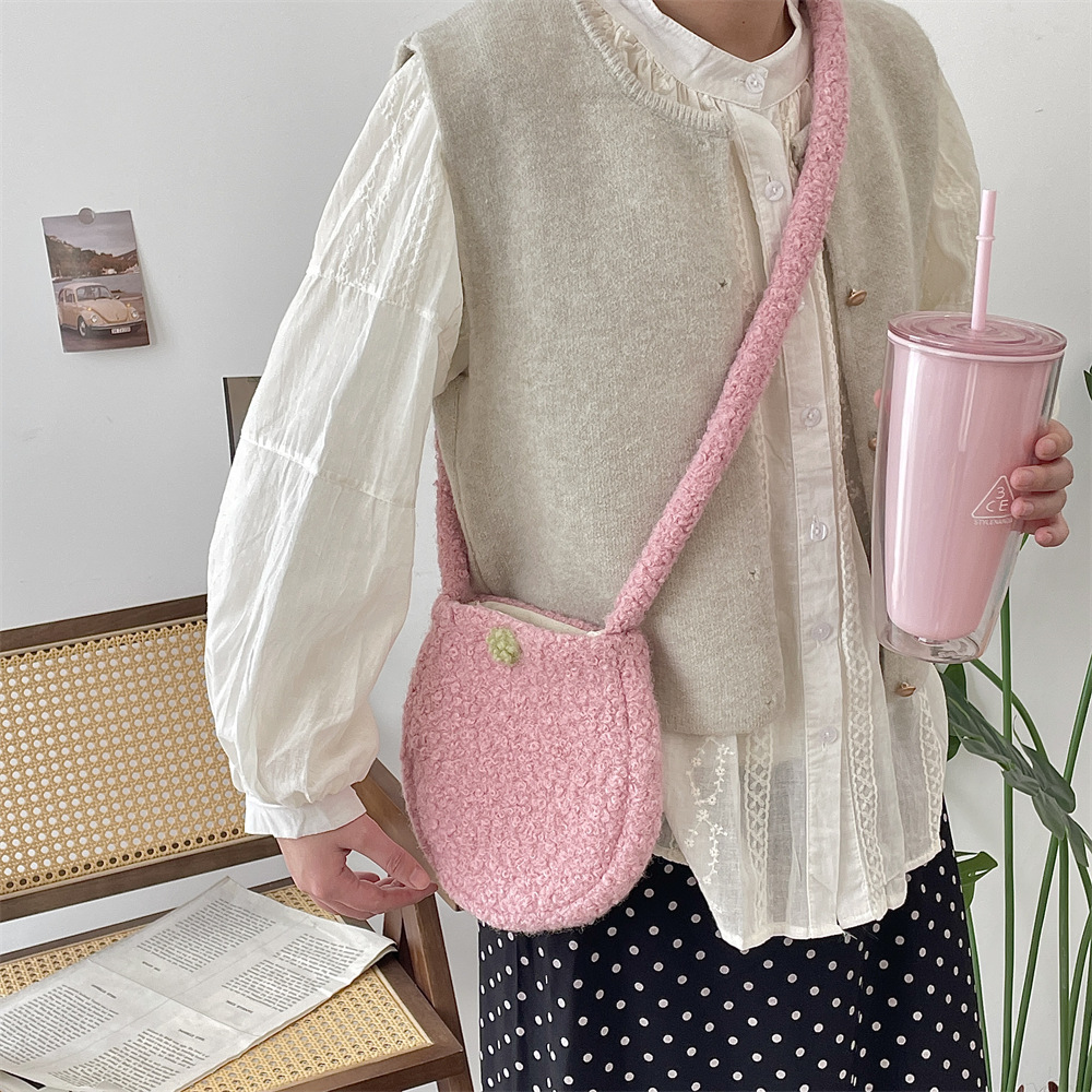 5226 ins cute eggshell bag, macaron-colored plush oval cute small crossbody single-shoulder bag, underarm bag Specification drawing