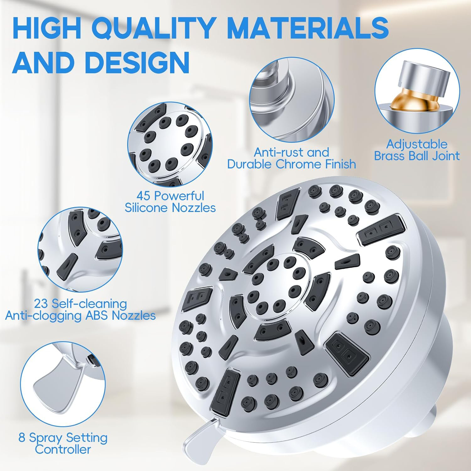 Cross-border foreign trade filter shower head, American concealed installation 5-inch 8-function pressure-increasing filter top spray set details Picture