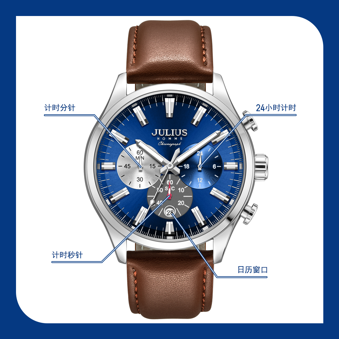 Yiwu Good Goods 2025 New Model of Korean JULIUS men's multi-functional sports Waterproof Watch with Steel strap and leather strap JAH-156