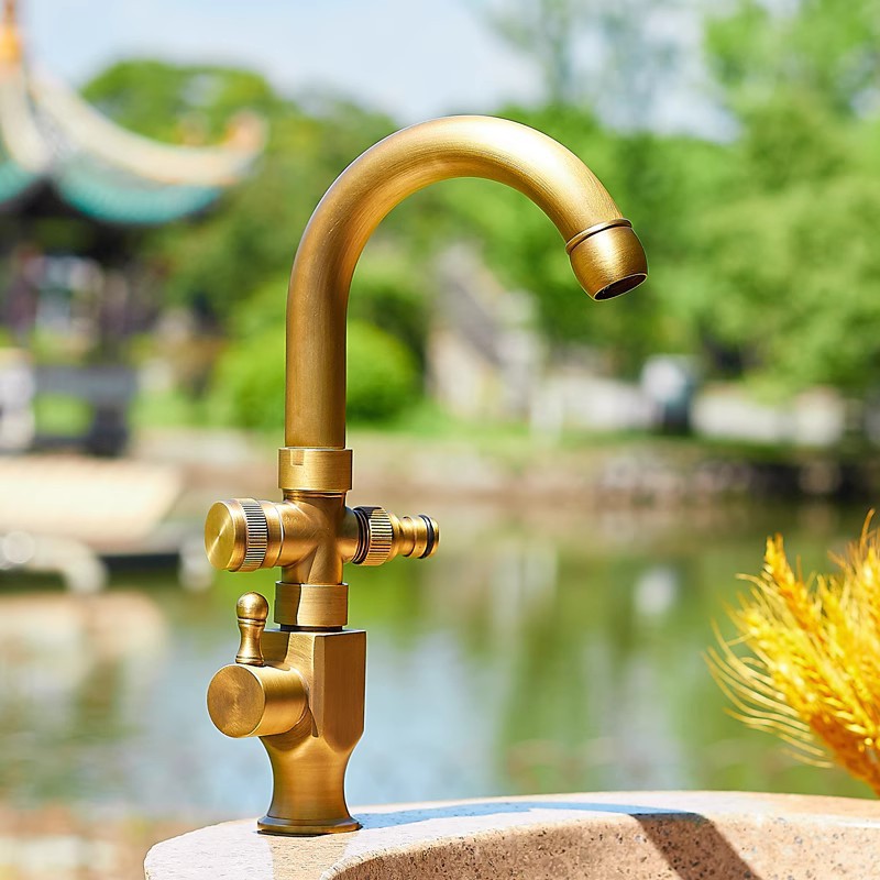Copper single-cooling outdoor courtyard faucet anti-freezing washbasin Marble stone basin outdoor balcony anti-freezing crack faucet full figure