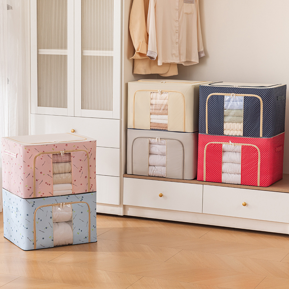 Folding clothing storage box, household large-capacity organizing box, Oxford cloth steel frame storage basket, moving quilt storage box details Picture