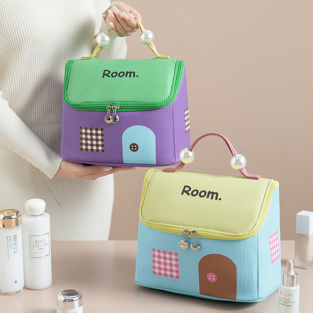 Popular PU leather makeup bag, fun house storage bag, travel large-capacity toiletry bag, large-opening small house storage bag Specification drawing