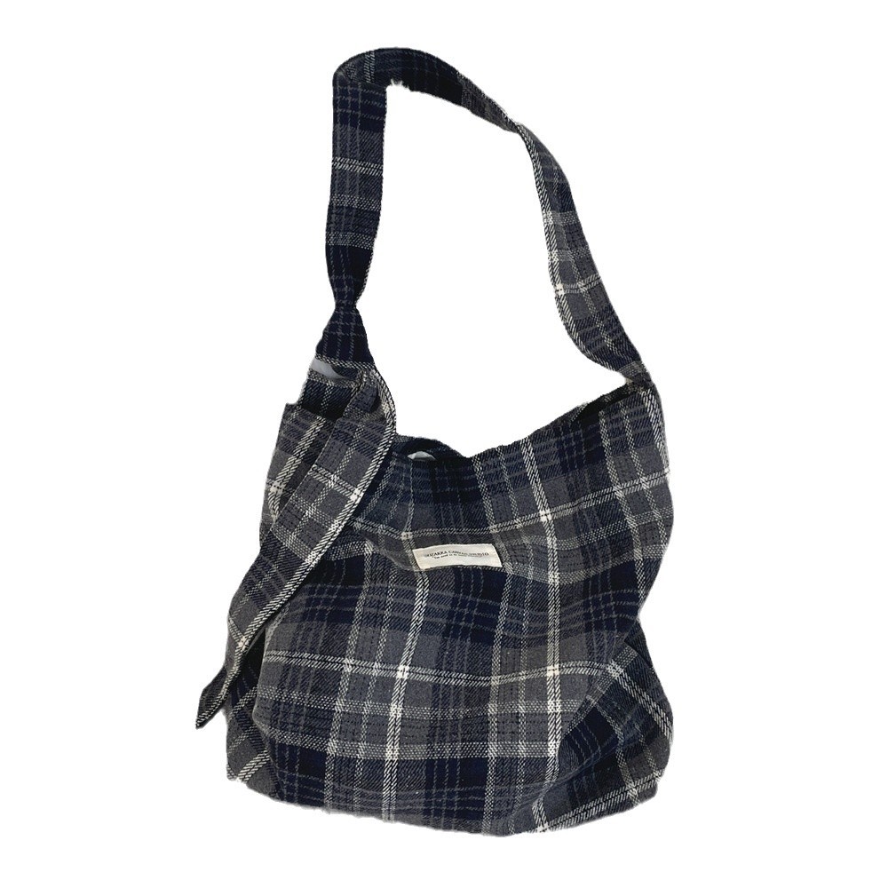 41171 New tweed canvas bag for women, 2024 Check pattern, large capacity, college student class bag, single-shoulder crossbody bag Item Picture