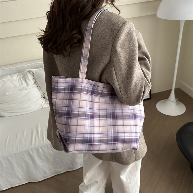 Korean large-capacity underarm bag for women, new checkered tote bag for 2024 autumn and winter, student class crossbody bag Specification drawing