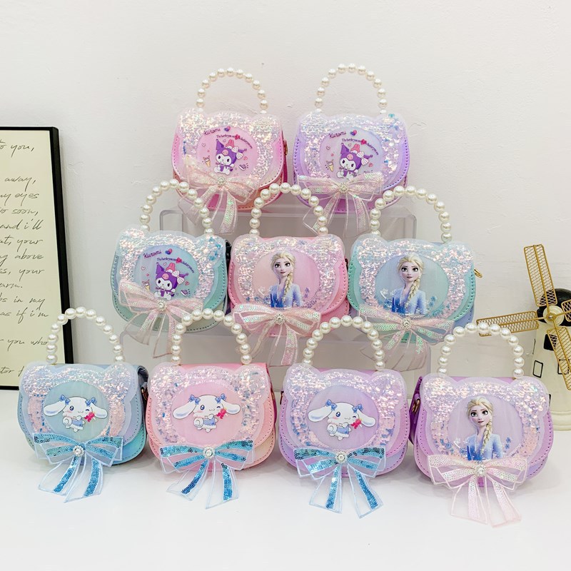 2025 Cartoon Aisha Children's Sequined single-shoulder Bag for Little Girls, Cute Kulomi Pearl Handbag, crossbody small bag full figure