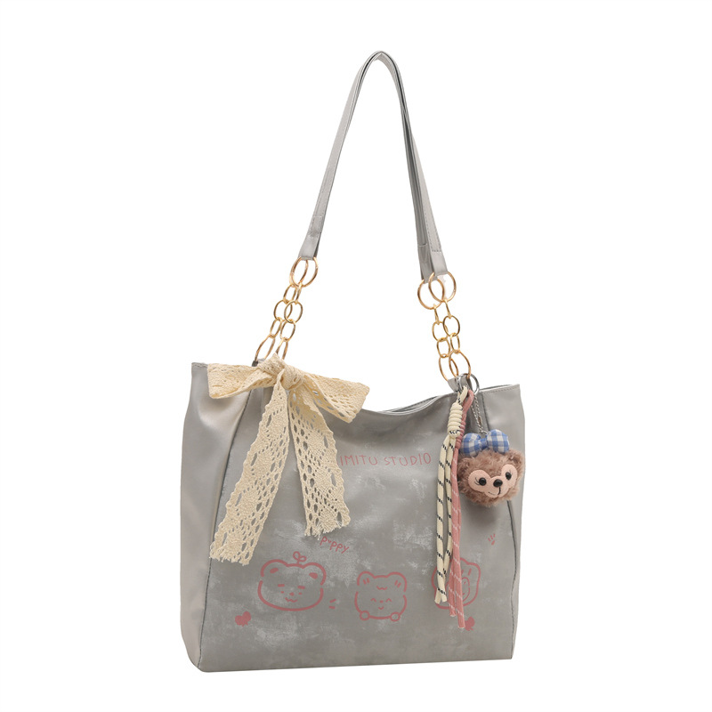 Fashionable silk scarf bow tote bag 2025 New Korean version large capacity simple single-shoulder bag stylish underarm bag Item Picture