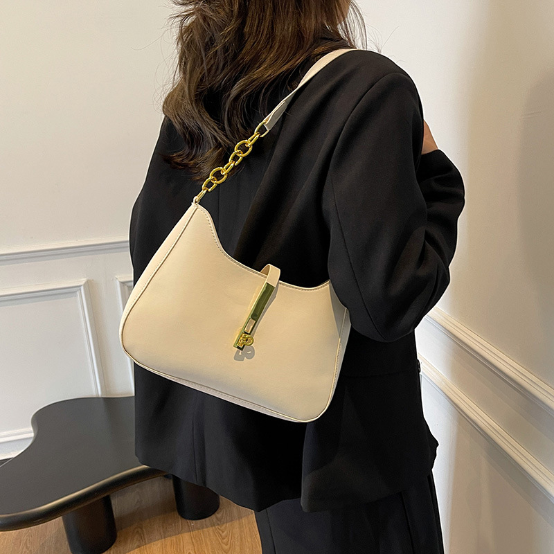 Solid color 2024 new style casual, elegant, simple and retro, winter fashion, lockable single-shoulder underarm bag Specification drawing