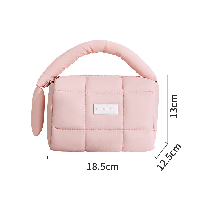 Runhui Puff hand-held storage bag, candy-colored cotton-filled cosmetics storage bag, makeup bag, large capacity, high-end feel Item Picture