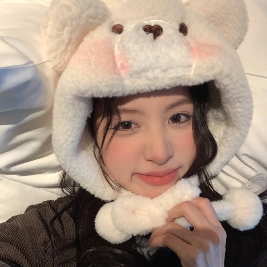 Cute blush little bear Qiuqiu hat, warm and thick for autumn and winter, girlish plush windproof hat, cute pullover hat Specification drawing