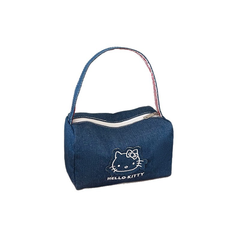 Cute kitty handbag with corduroy, large capacity, girlish little tote, portable for going out, cute cat Item Picture