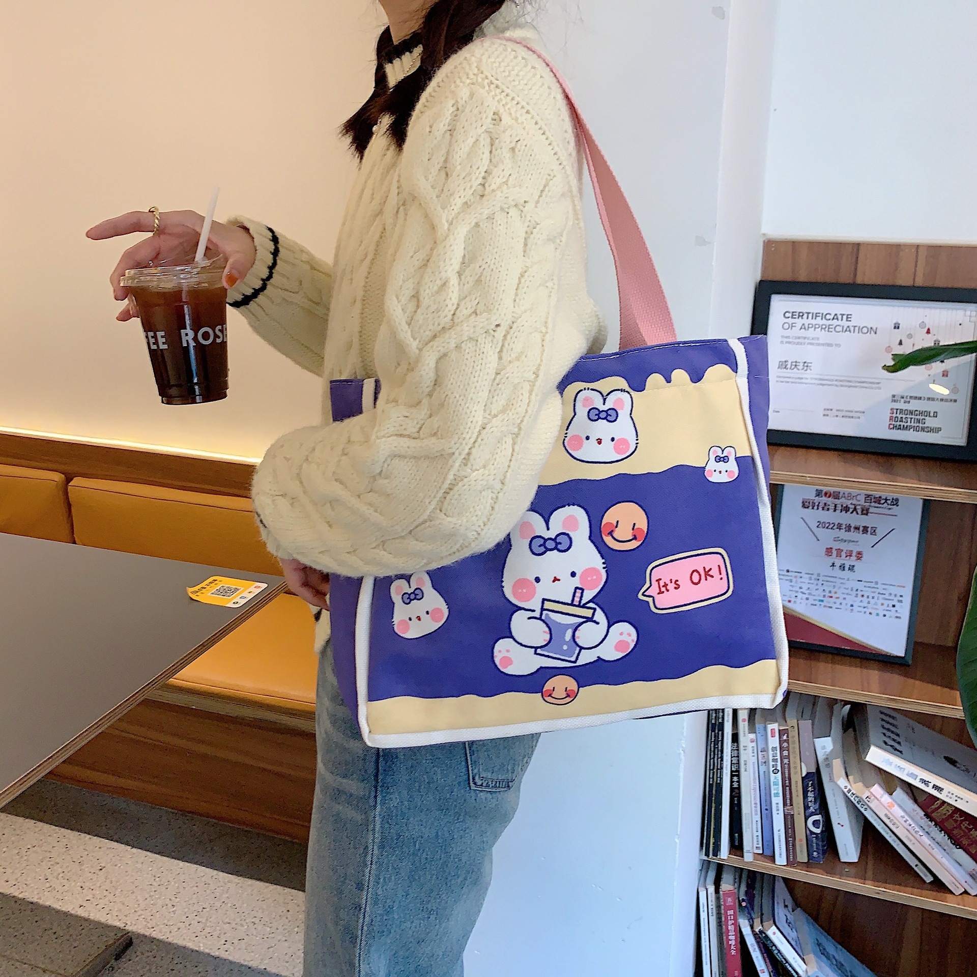32111 Retro fashion single-shoulder bag, student underarm bag, checkered bear tote bag, large capacity handbag full figure